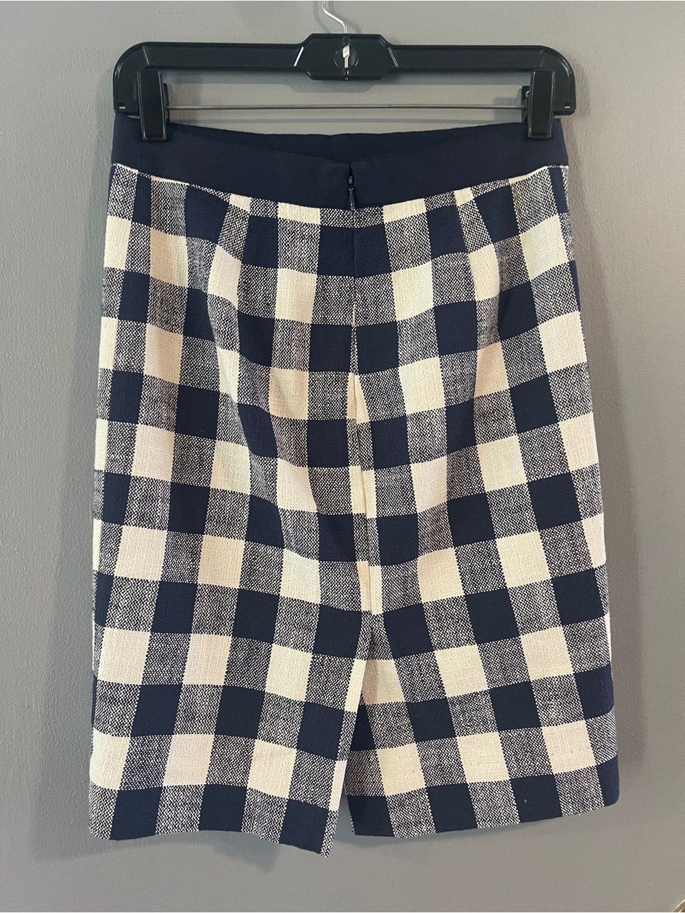 J.Crew The Pencil Skirt Navy Ivory Gingham Plaid Cotton Size 0 - Picture 5 of 9